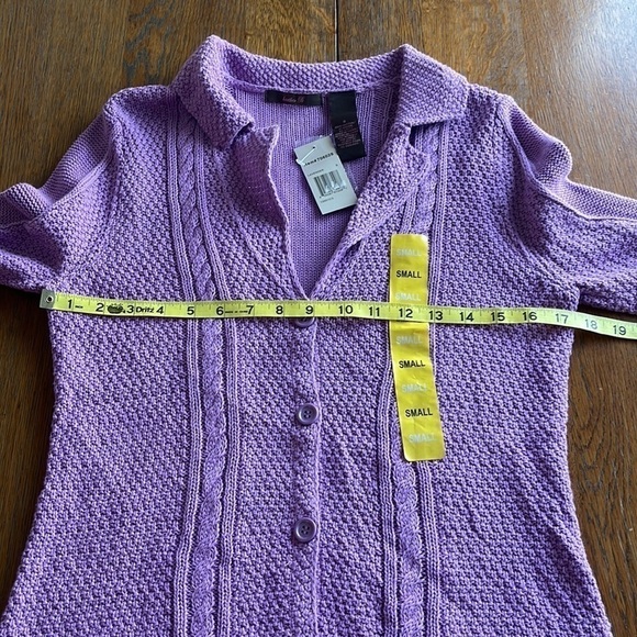 NWT Heather B lilac button-down sweater V-neck Long sleeve textured knit size S - Picture 8 of 13